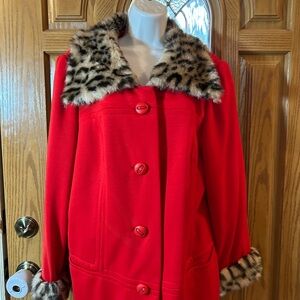 First Lady Red Faux Fur Collar Women's Coat 20